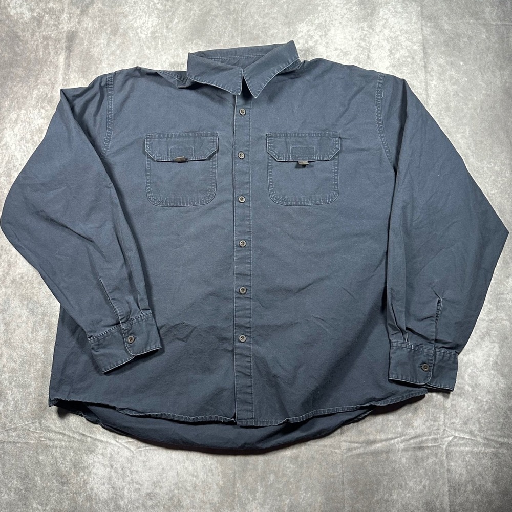 Wrangler Premium Quality Mens 2XL Navy‎ Blue Long Sleeve Button Down Work Shirt